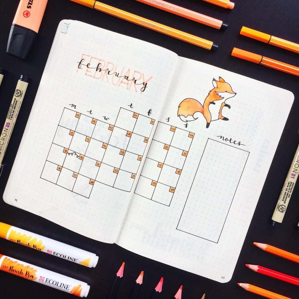 Orange Bullet Journal Spreads and Layouts