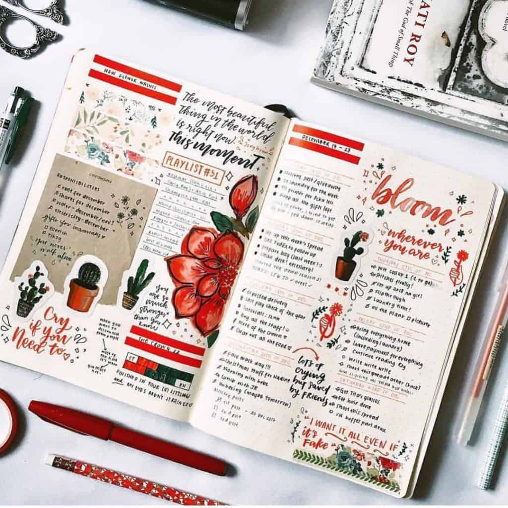 Red Bullet Journal Spreads and Layouts