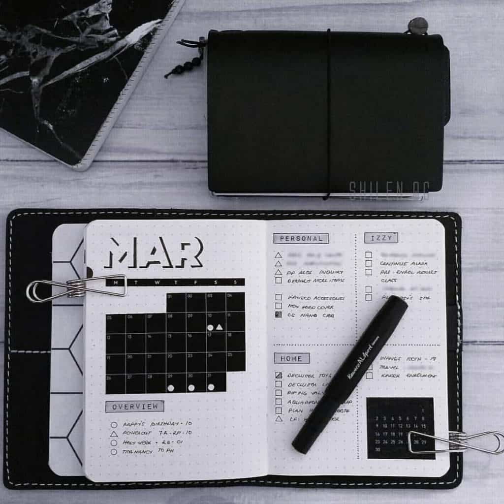Black Bullet Journal Spread and Layout