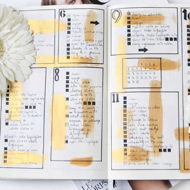 Gold Inspired Bullet Journal and Spread