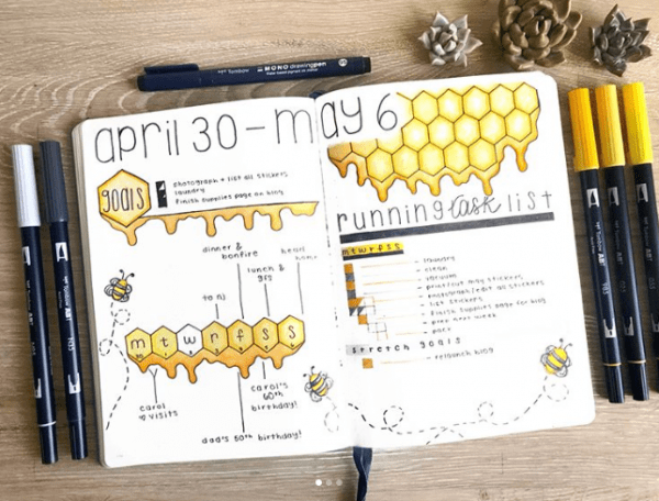 40 More Stunning bee and honey bullet journal spreads | My Inner Creative