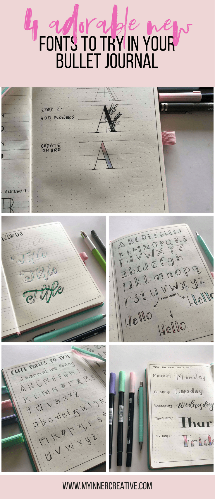  4 New Lettering Styles for your Bullet Journal and fonts practice sheets
