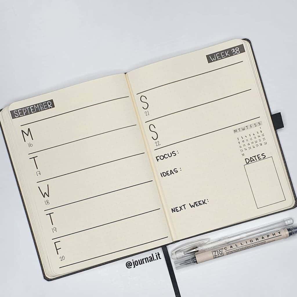 minimalist bullet journal spreads