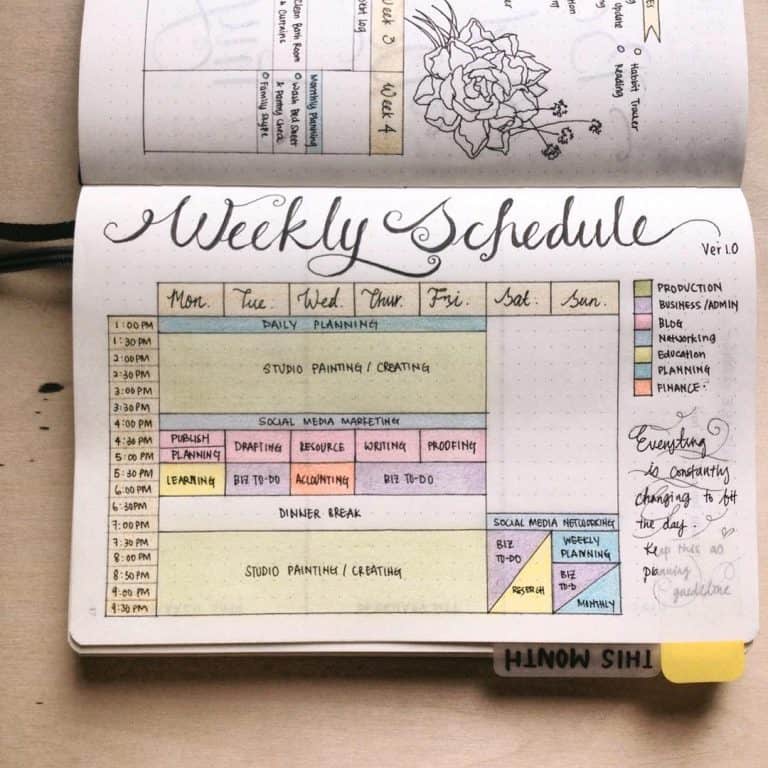 study timetable template bullet journal