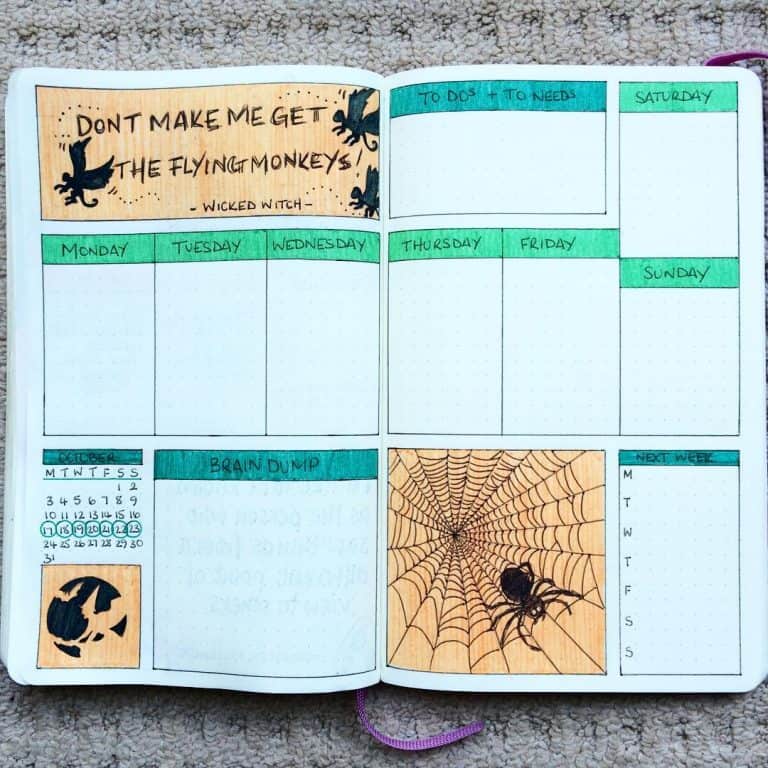 halloween bullet journal layout & spread