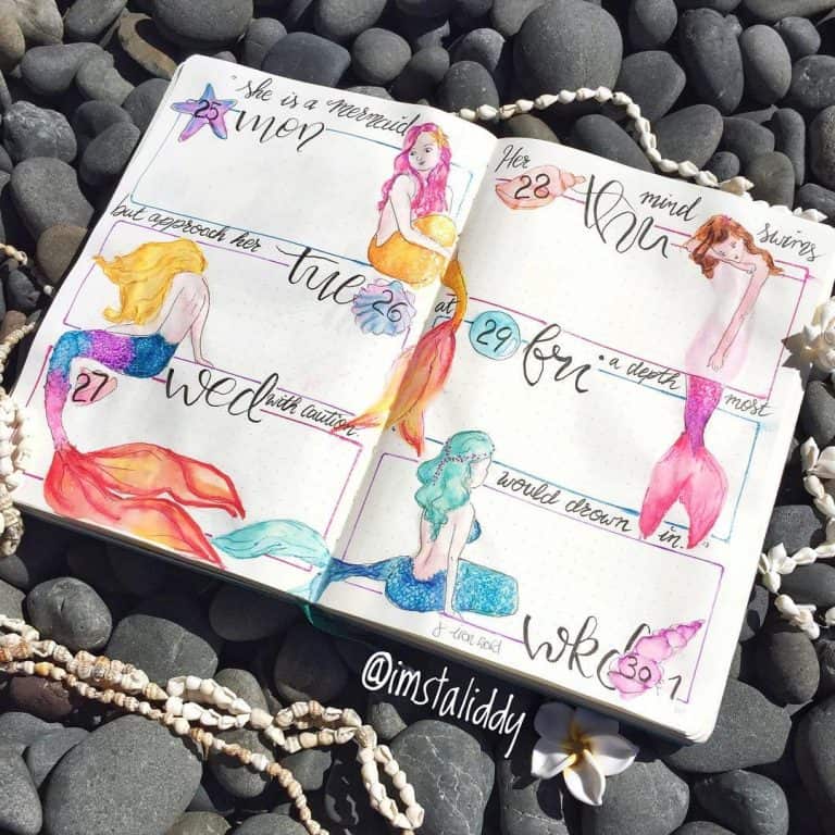 Mermaid inspired bullet journal spreads
