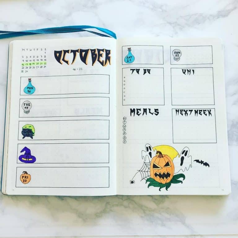 halloween bullet journal layout & spread