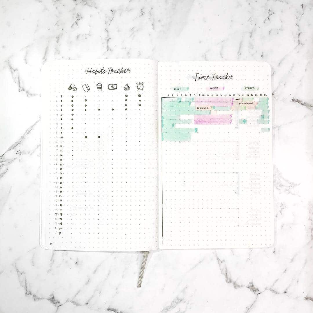 35+ Time Tracking Bullet journal layouts and improve your time management!