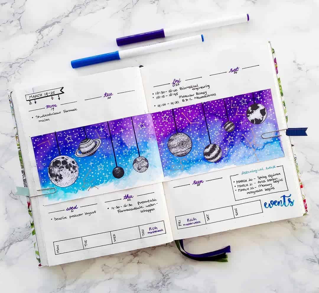 47 Out of this world galaxy and space themed bullet journal spreads ...