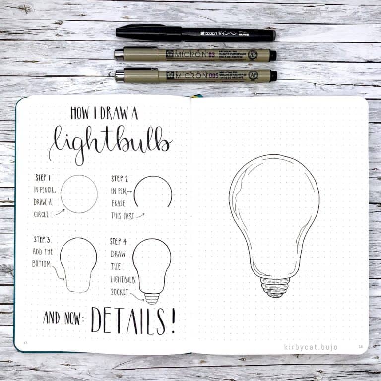 light bulb bullet journal layout idea