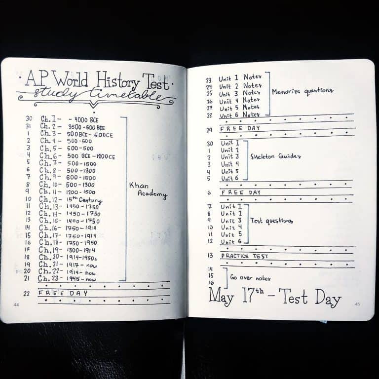  study timetable template bullet journal