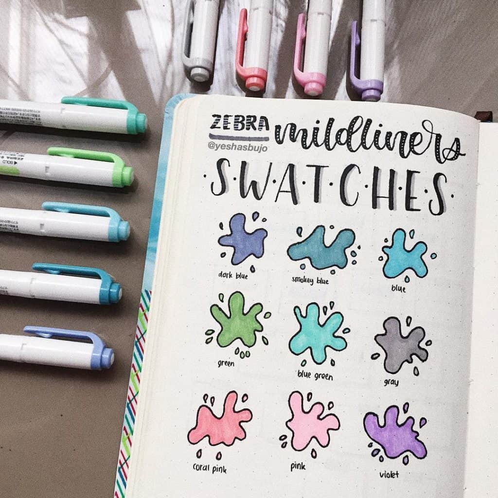 stationery swatch bullet journal layouts