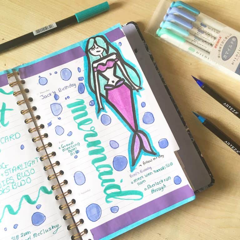 Mermaid inspired bullet journal spreads