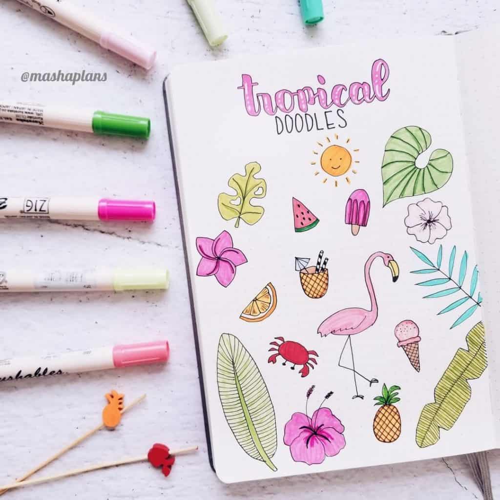 tropical inspired bullet journal spreads