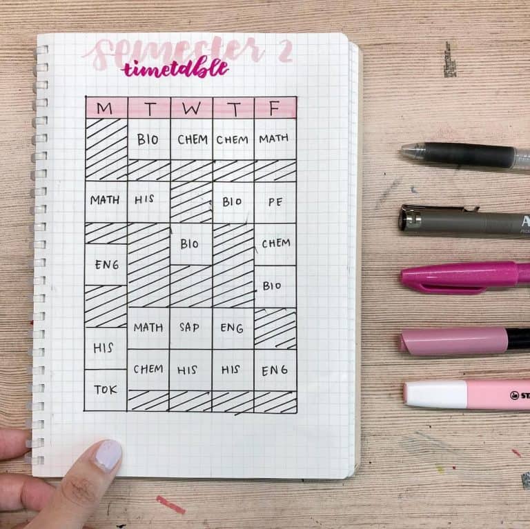  study timetable template bullet journal