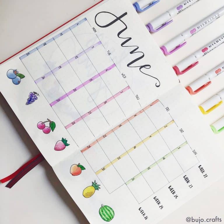 eye-popping rainbow theme bullet journal spreads