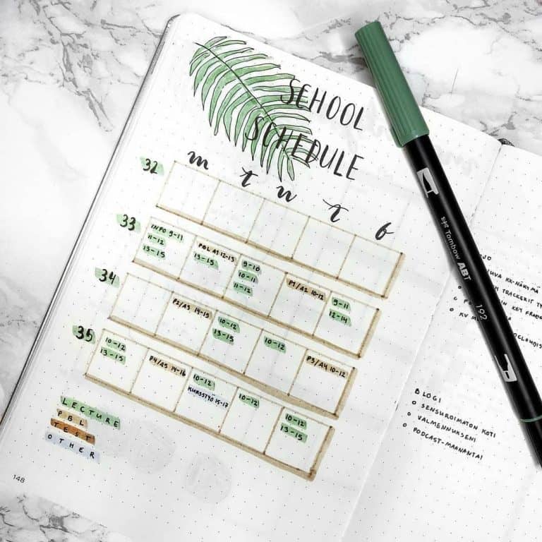  study timetable template bullet journal