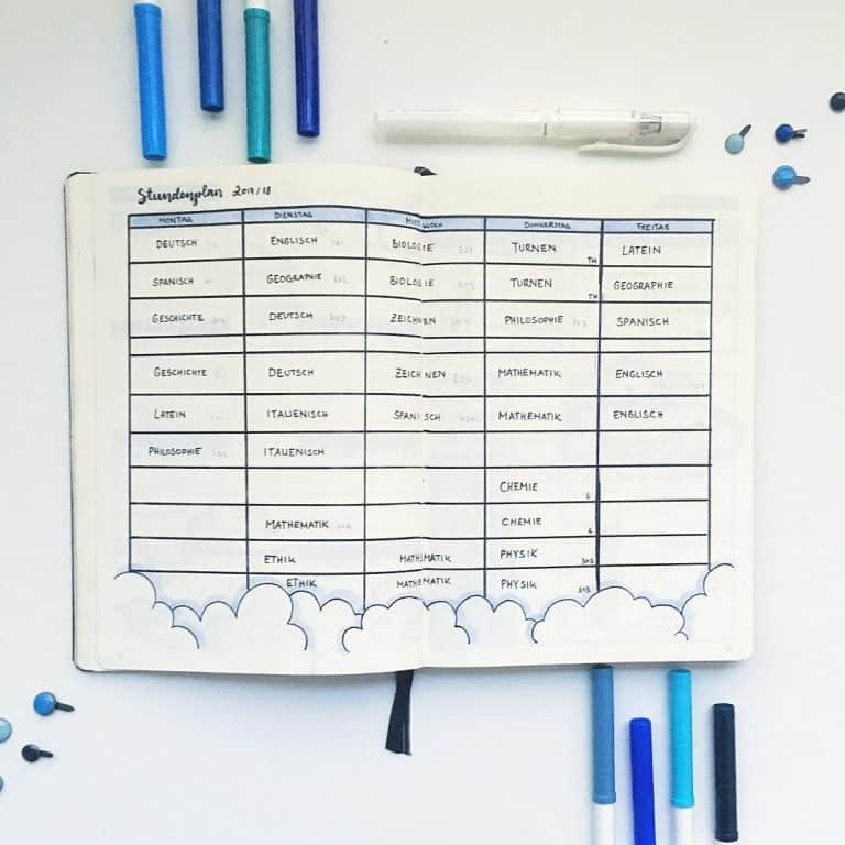  study timetable template bullet journal