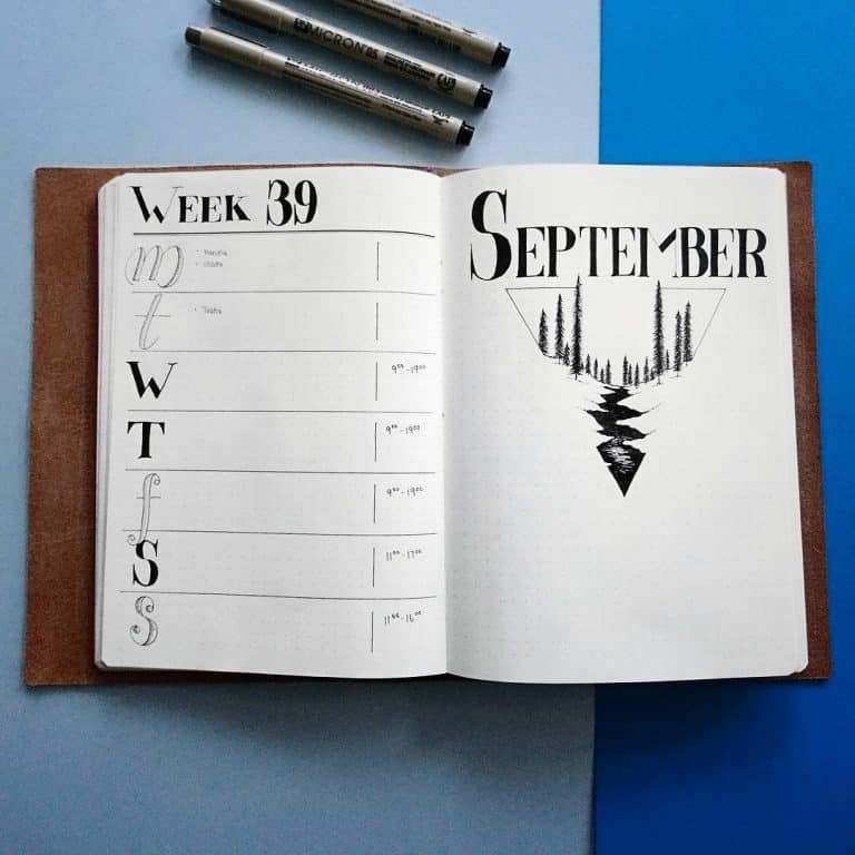 September bullet journal spreads and layouts