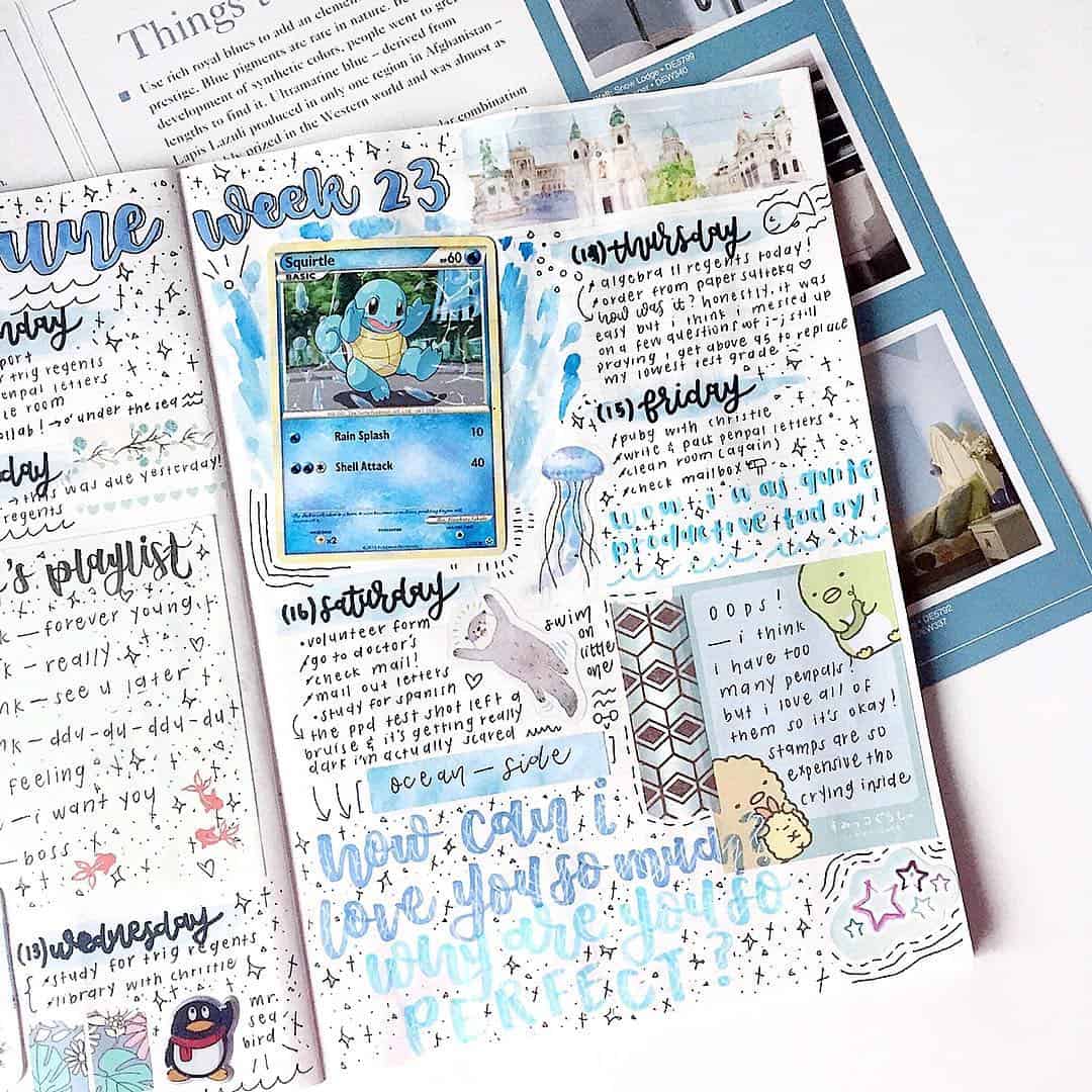 25+ Pretty Blue Bullet journal spreads | My Inner Creative