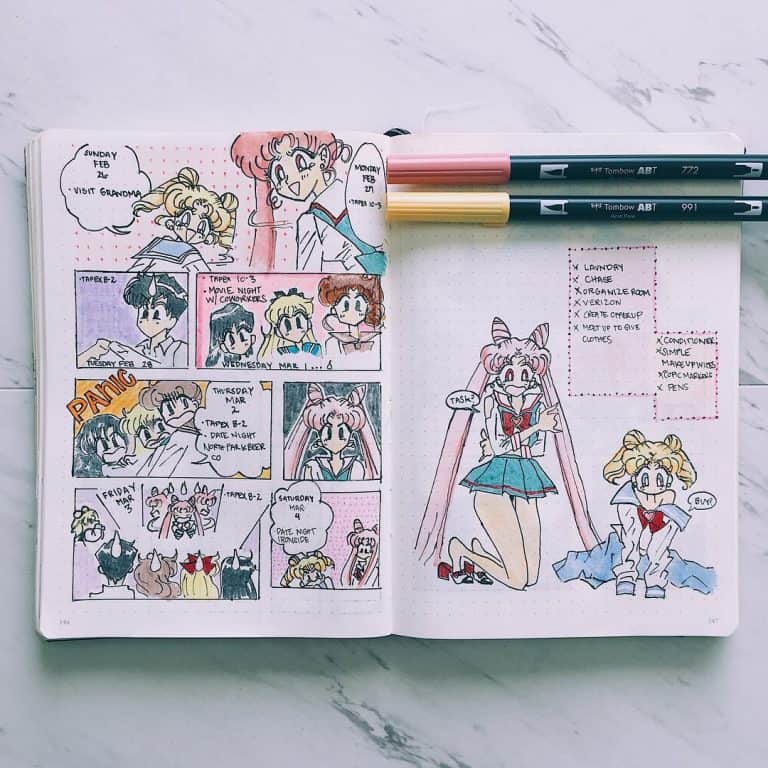 comic bullet journal spreads and layouts