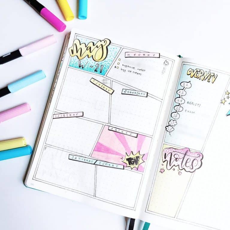 comic bullet journal spreads and layouts