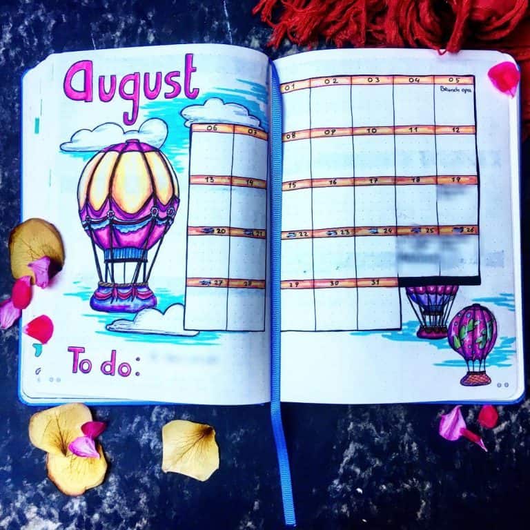 hot air balloon bullet journal layout