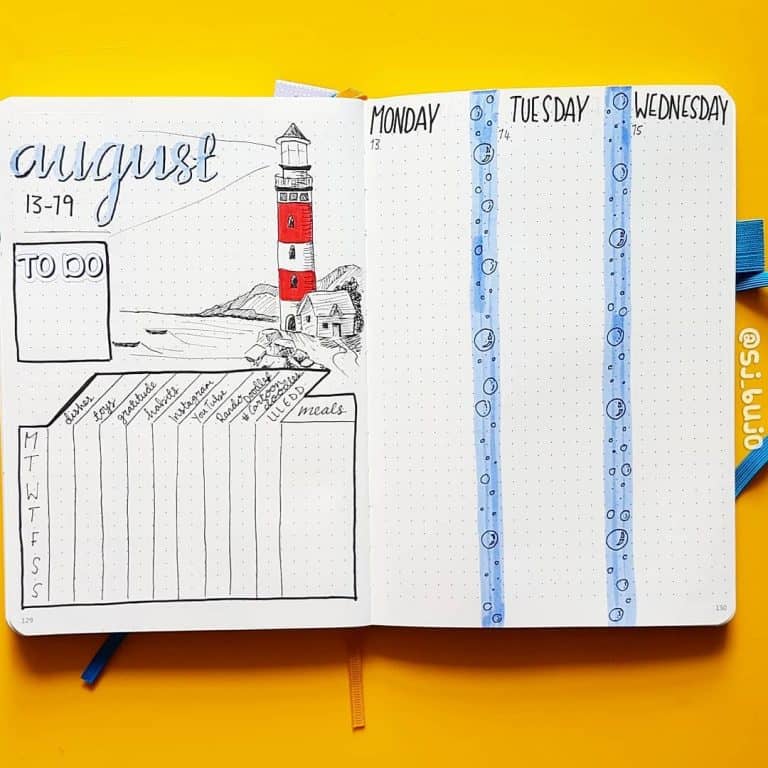 lighthouse bullet journal layout & spread