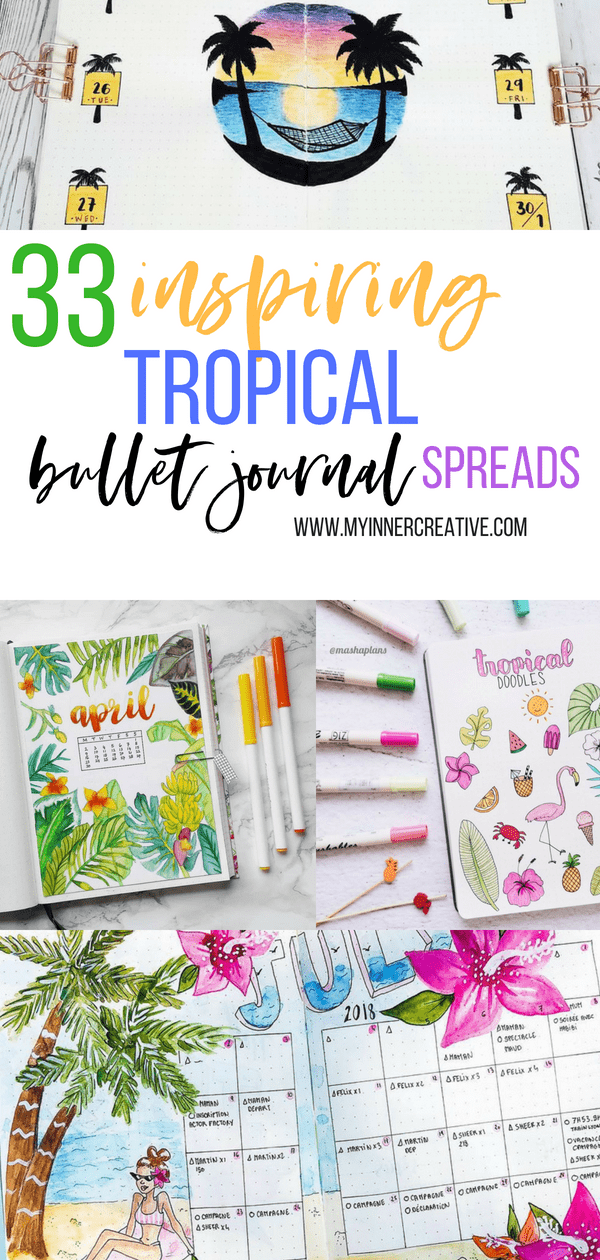 tropical inspired bullet journal spreads