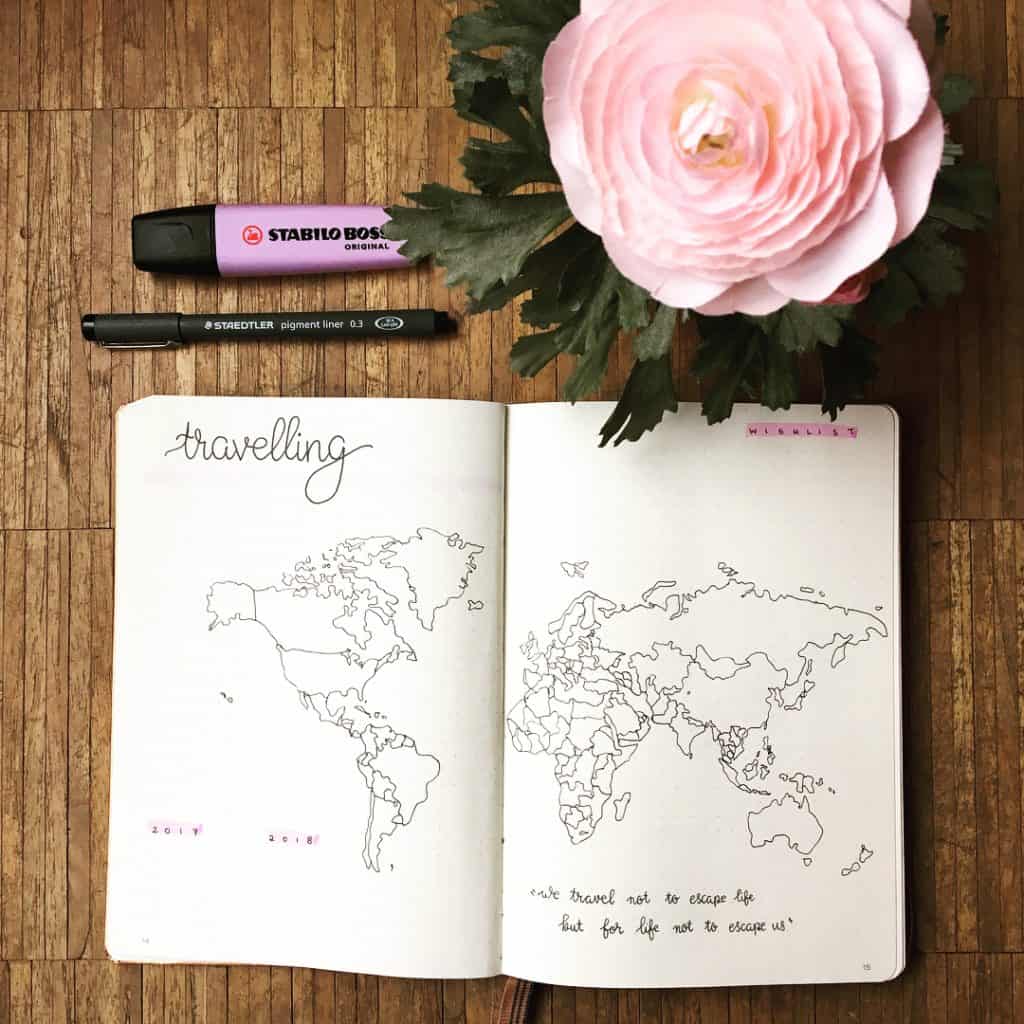 travel bullet journal layout