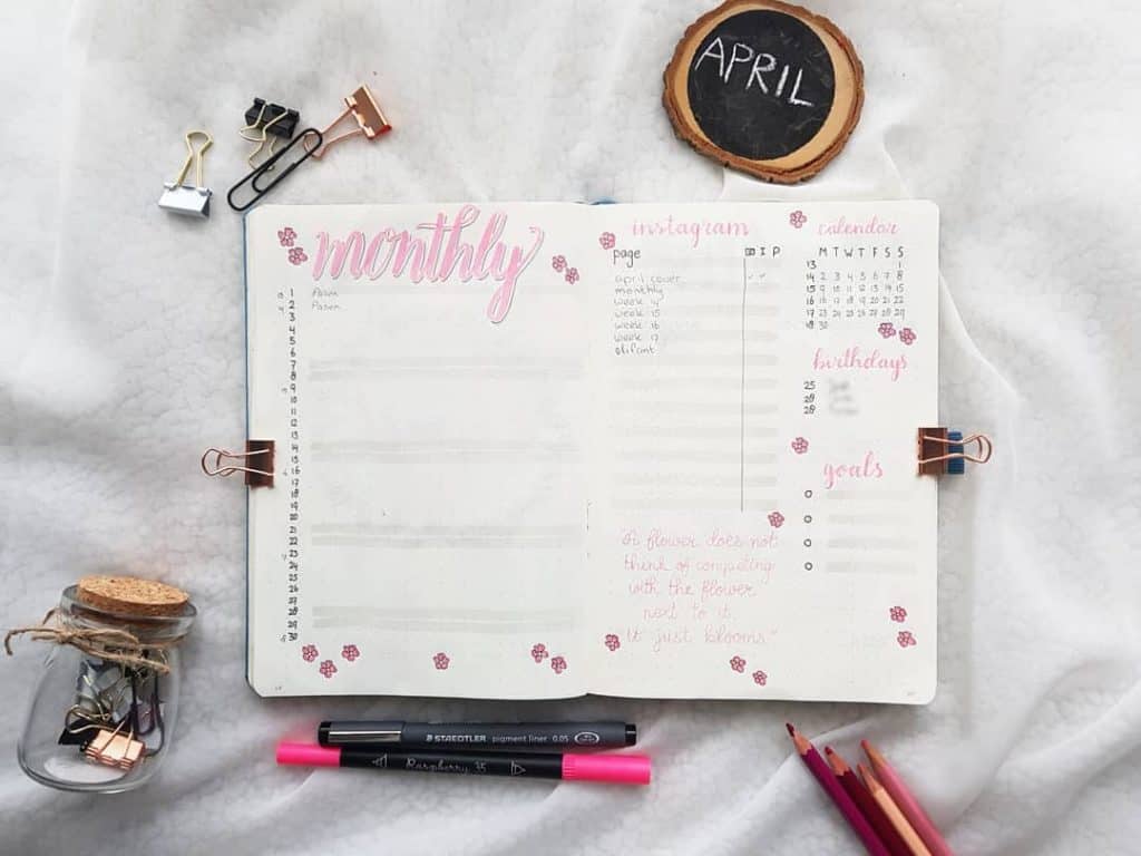 pink bullet journal layout