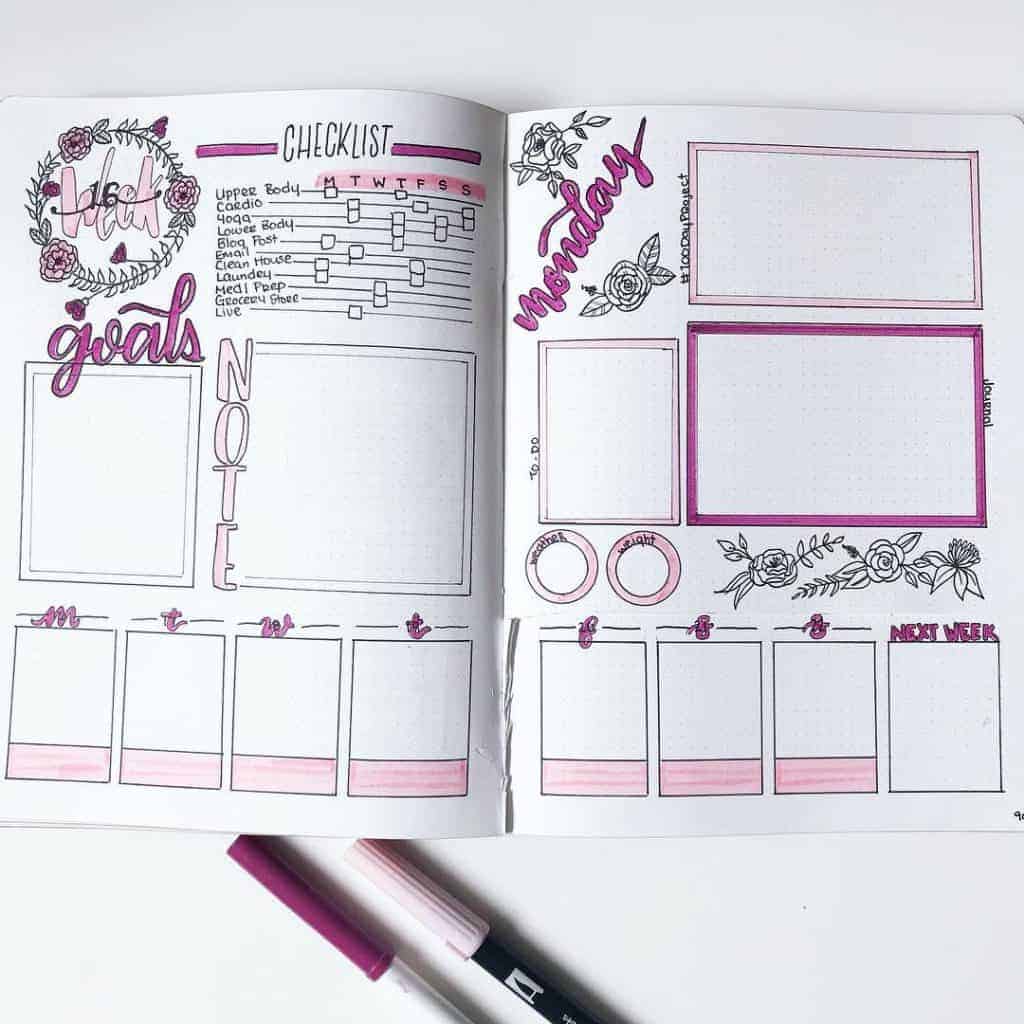 Pink Bullet Journal Spreads