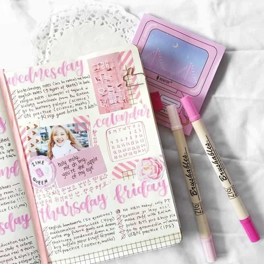 pink bullet journal layout