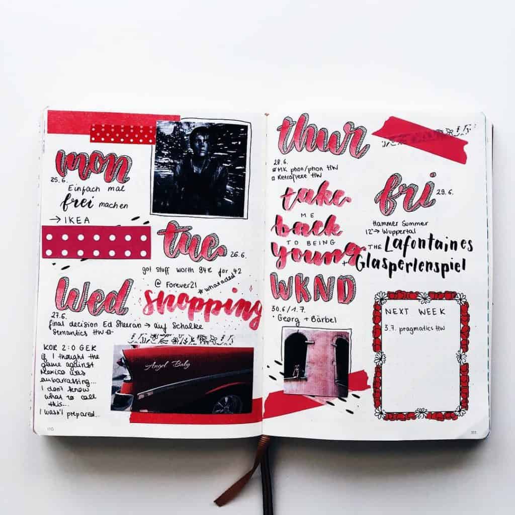 Red bullet journal layout ideas