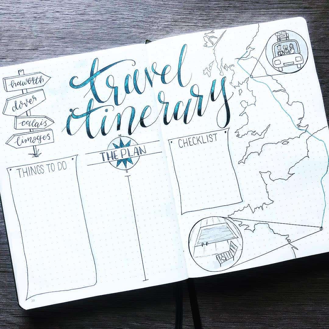bullet journal travel page