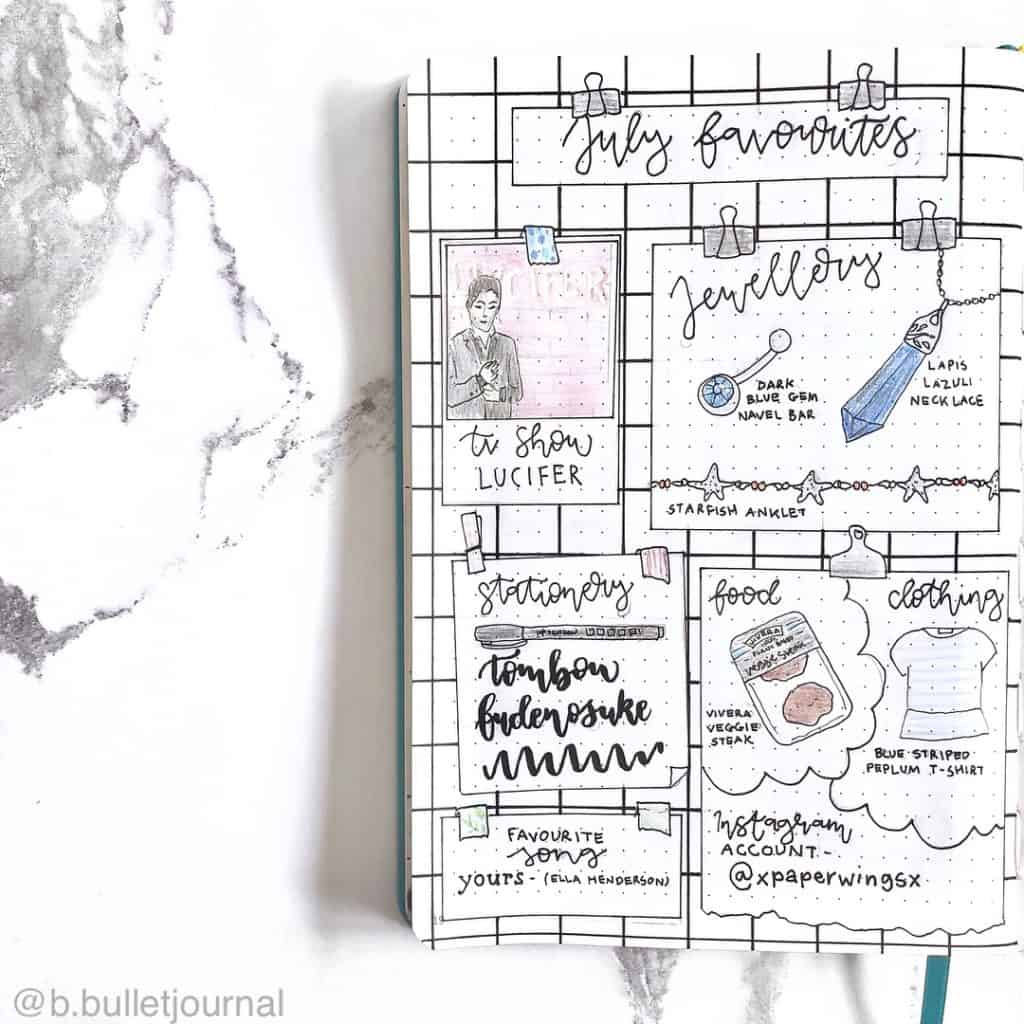 Pin board inspired bullet journal layout