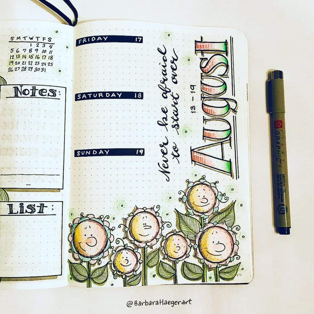 sunflower bullet journal layout