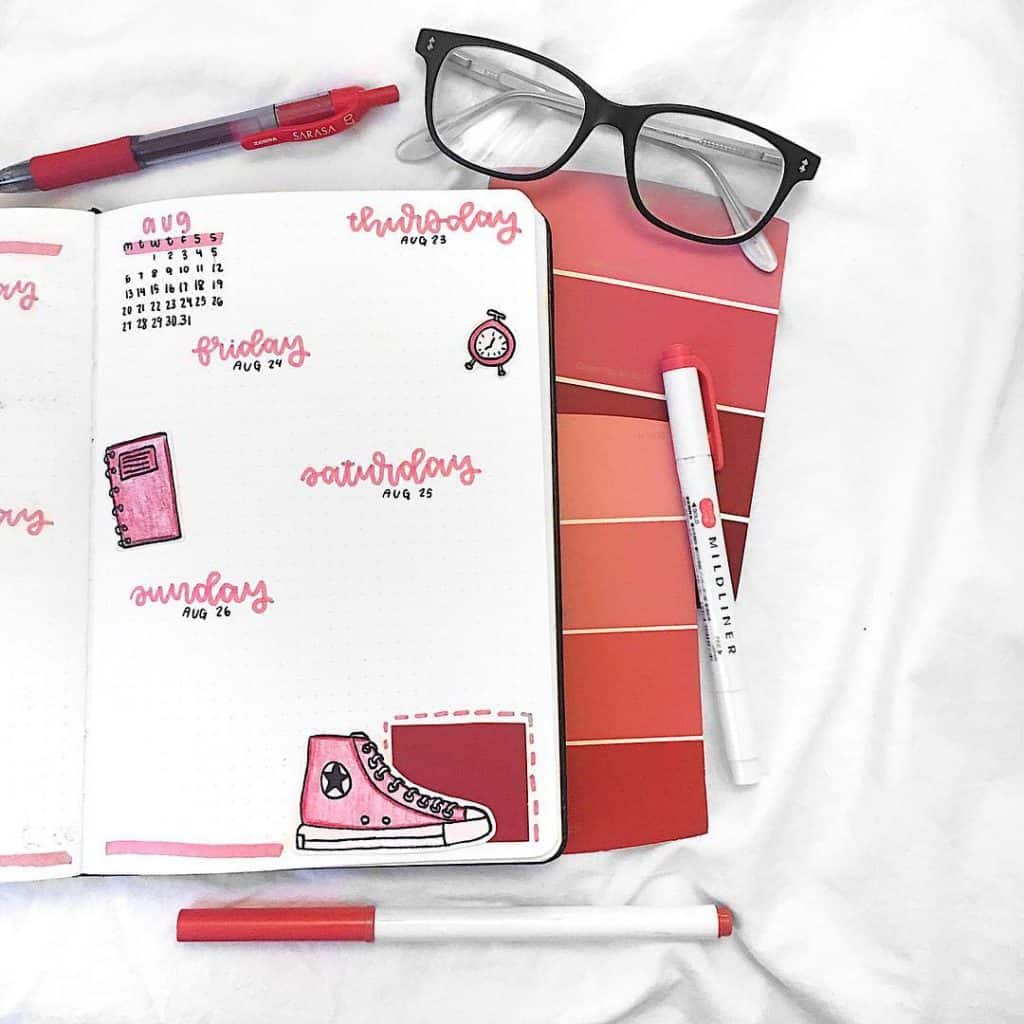 Red bullet journal layout ideas
