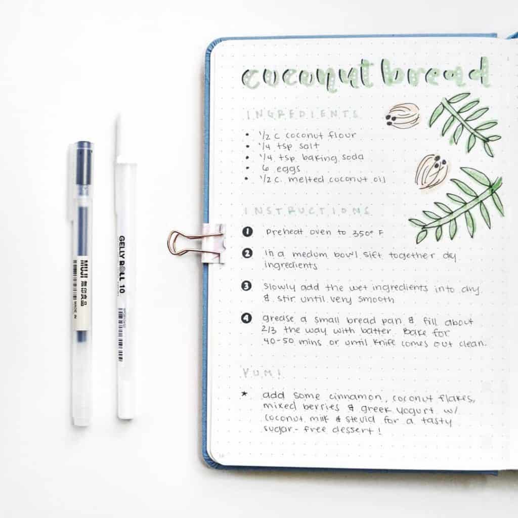 recipes in your bullet journal