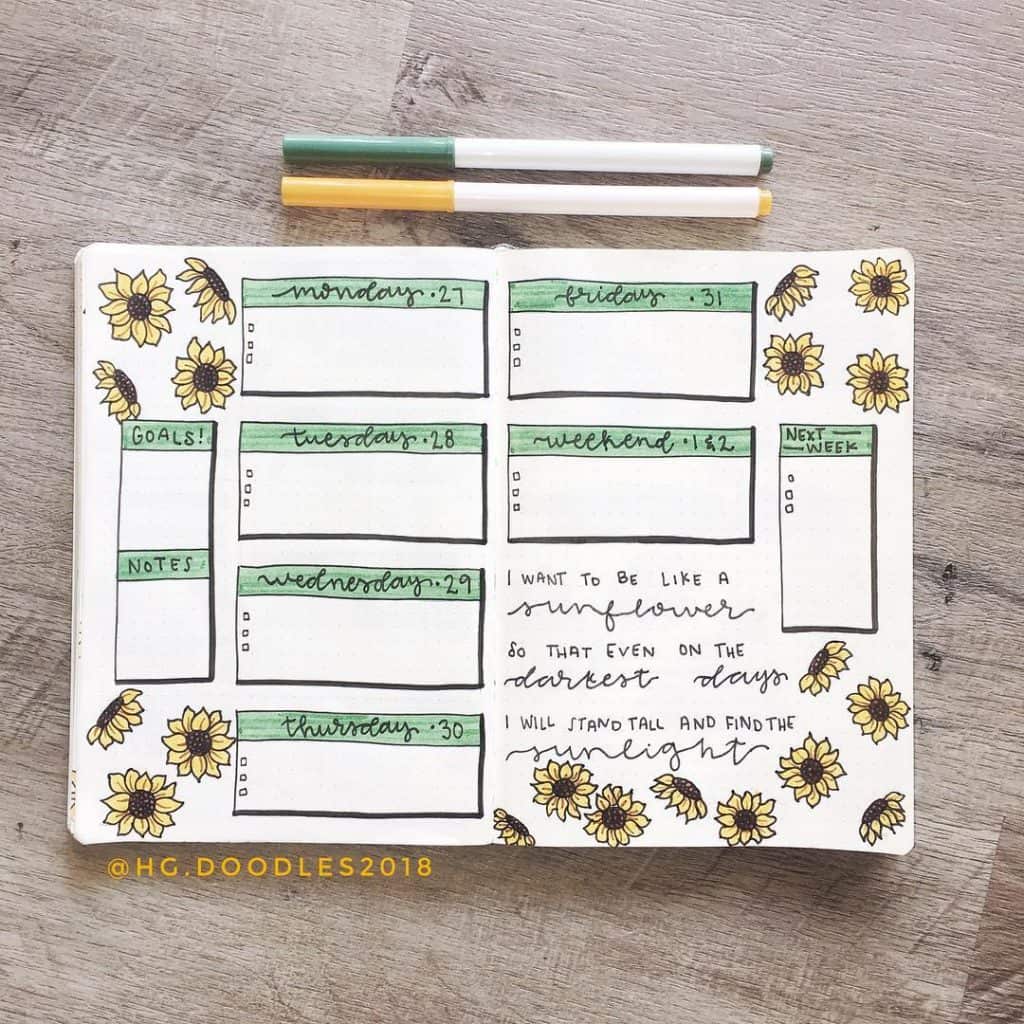 sunflower bullet journal layout