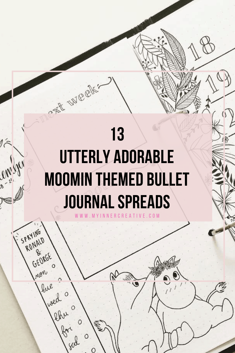 Moomin themed bullet journal spreads