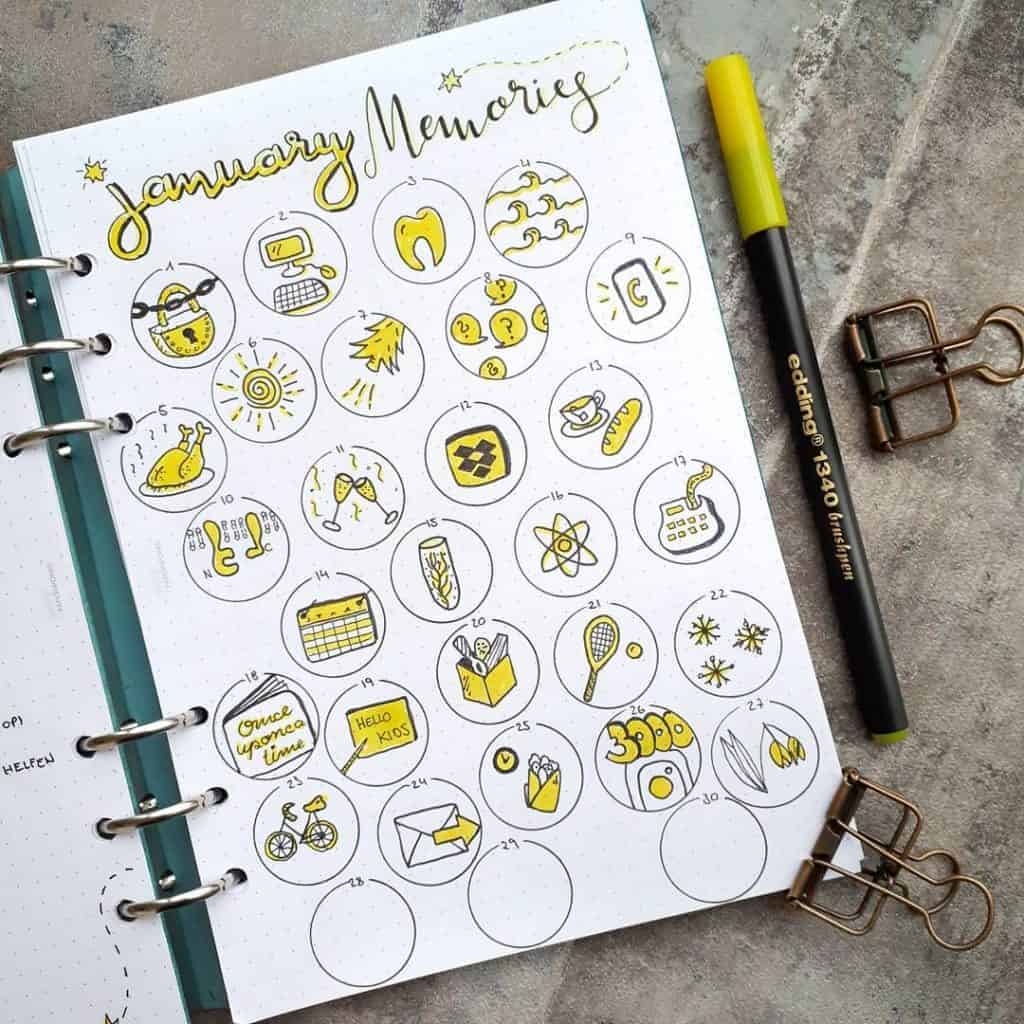Yellow Bullet Journal Spreads and Layouts
