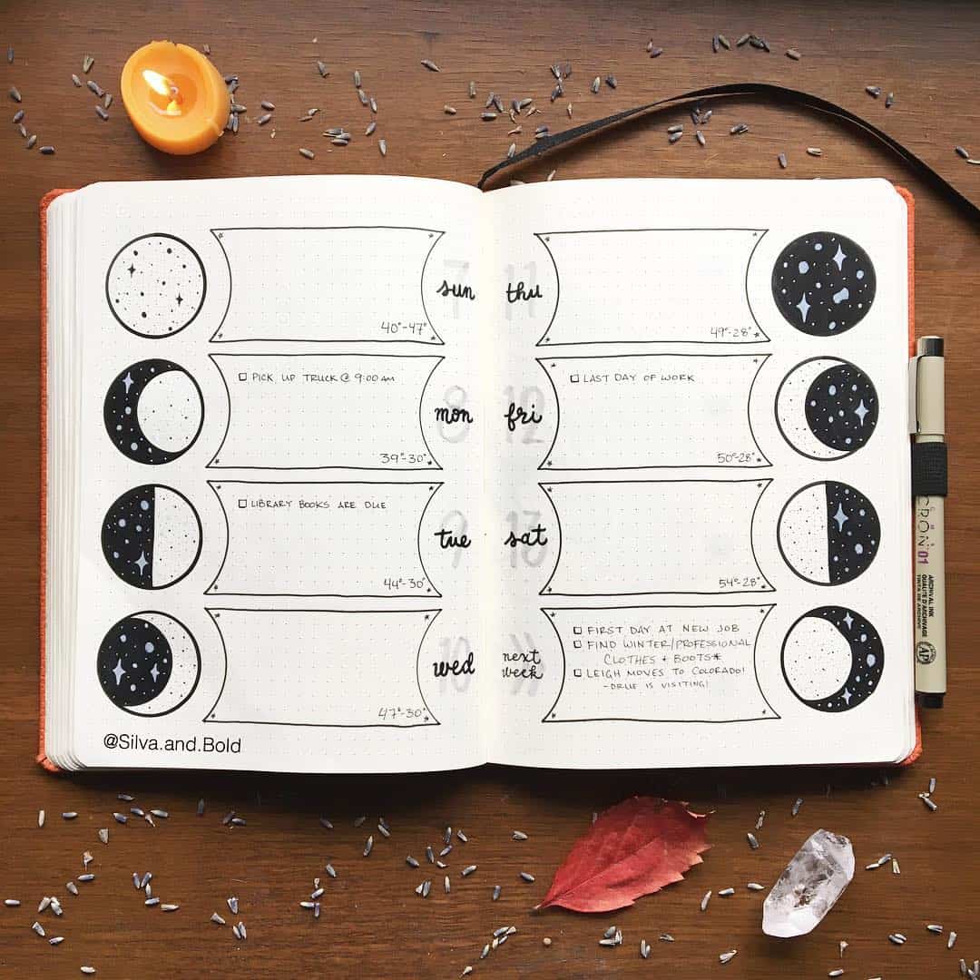 25+ Stellar Moon Phase Spreads for your bullet journal