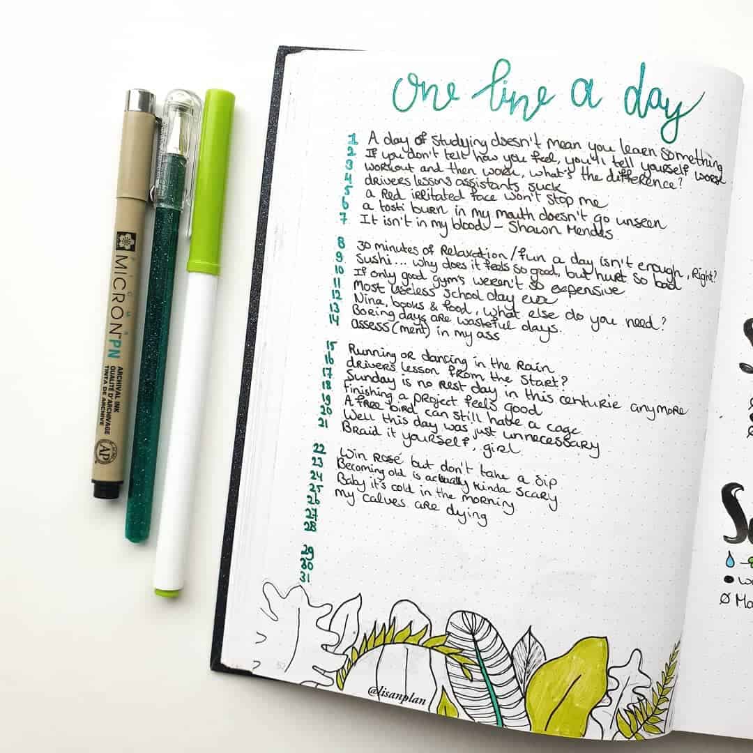 45 Different Styles To Create One Line A Day In Your Bullet Journal 