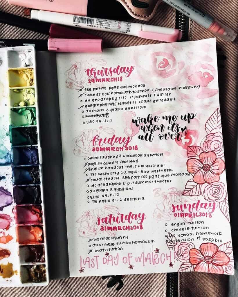 valentines day bullet journal theme